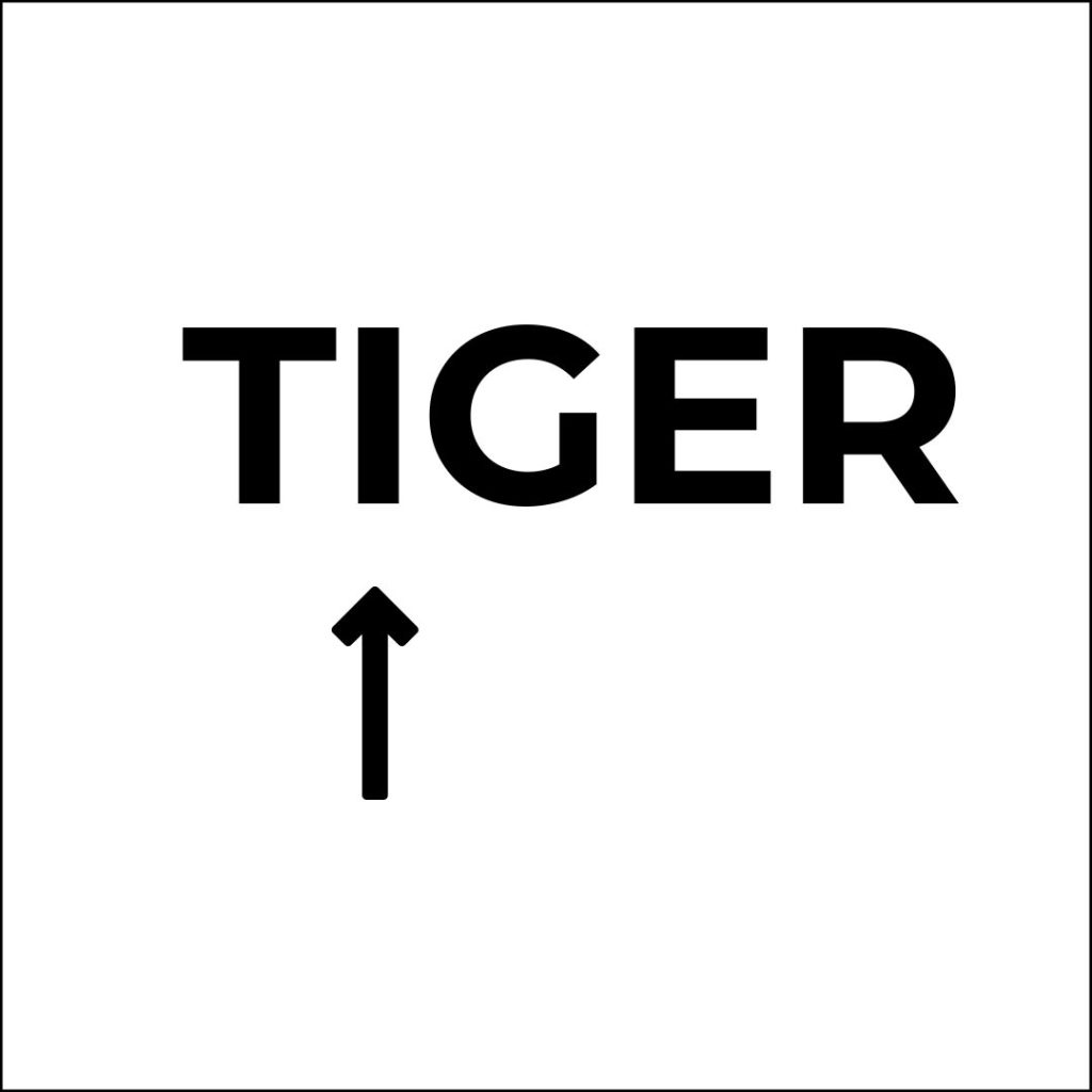 Rebus riddle for kids the word tiger with arrow pointing towards letter I
