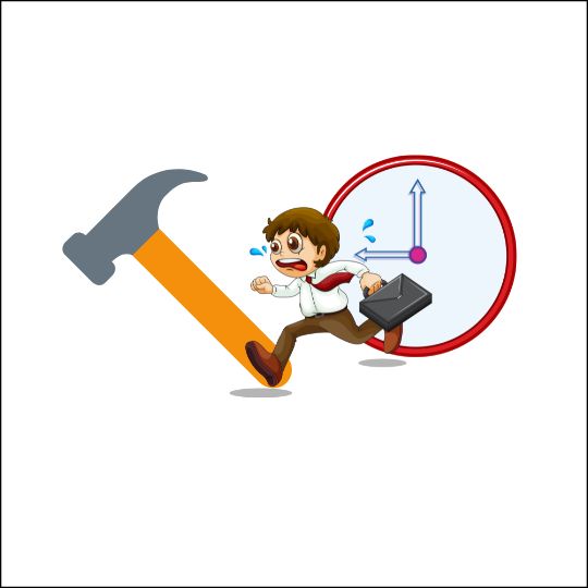 Picture riddles for kids with a hammer and someone late for work