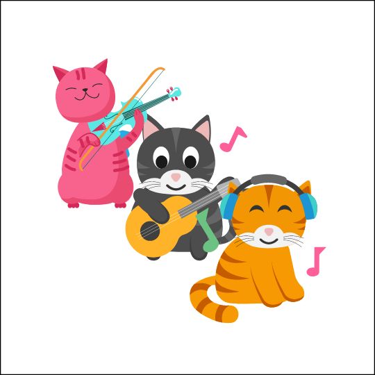 Funny picture riddles for kids cats playing musical instruments