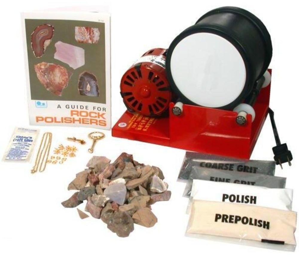 Single Barrel Rock Polishing Tumbler and Geology Kit with Grit and Accessory Kit. This tumbling grit motor won't require much maintenance and has a warranty.  It is a professional quality motor polisher.