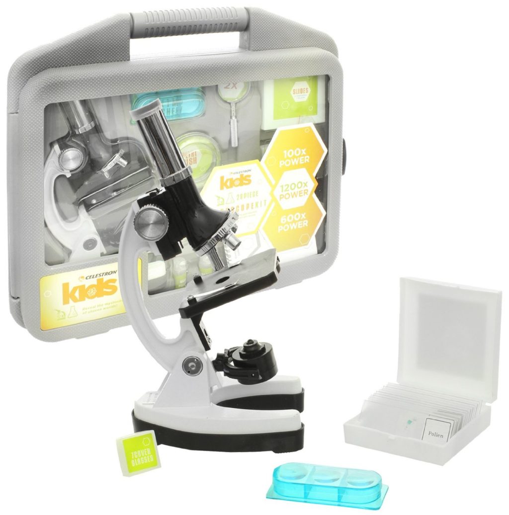 Celestron Beginner Microscope Kit- a top microscopes for kids contender.  This is one of the best microscopes for students - it's a kid's microscope after all.  Teens like it too, but it's not for toddlers.  The slides cold break.  Give it to one of your best kids.