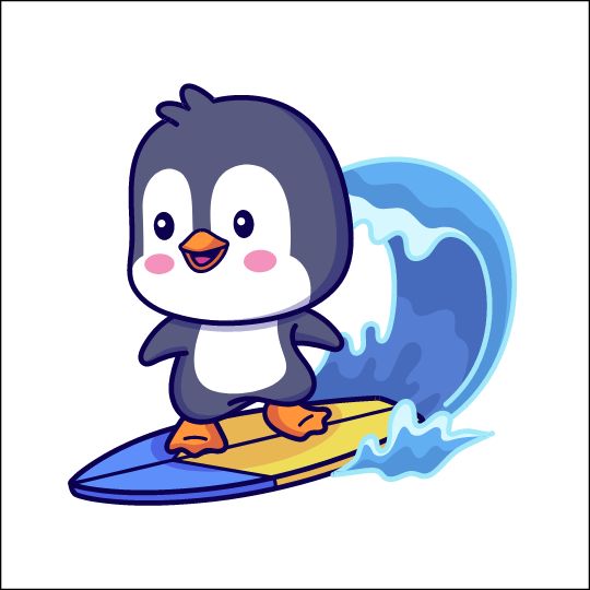 Picture riddles of kids a penguin surfing 