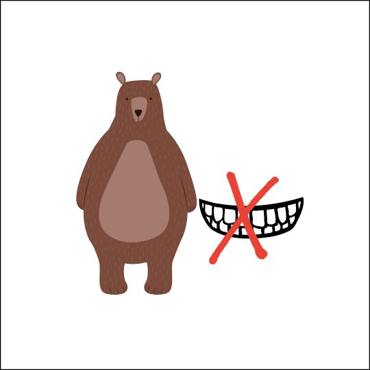 Picture riddles for kids a bear and cross across teeth for no teeth