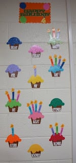 Birthday Cupcakes With Birthday Dates Candles Bulletin board display idea