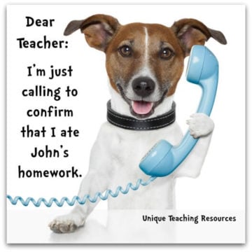 calling to confirm i ate homework dog on phone