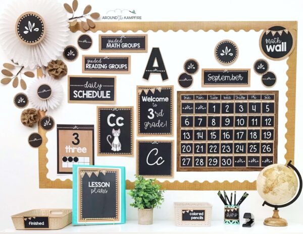 Chalk And Burlap Calendar Bulletin Board Idea For Farmhouse Theme in your classroom
