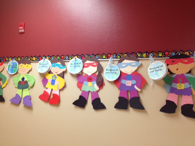 Earth Day Superheroes Earth Day Bulletin Board Idea 2nd grade students in elementary school