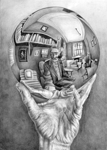 hand with reflecing sphere m c escher