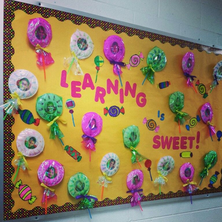 Learning Is Sweet Candy Decorations Summer Bulletin Board Idea with creative lollipops as unique bulletin board ideas decorations