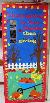 thanksgiving is first thanks then giving door dislay
