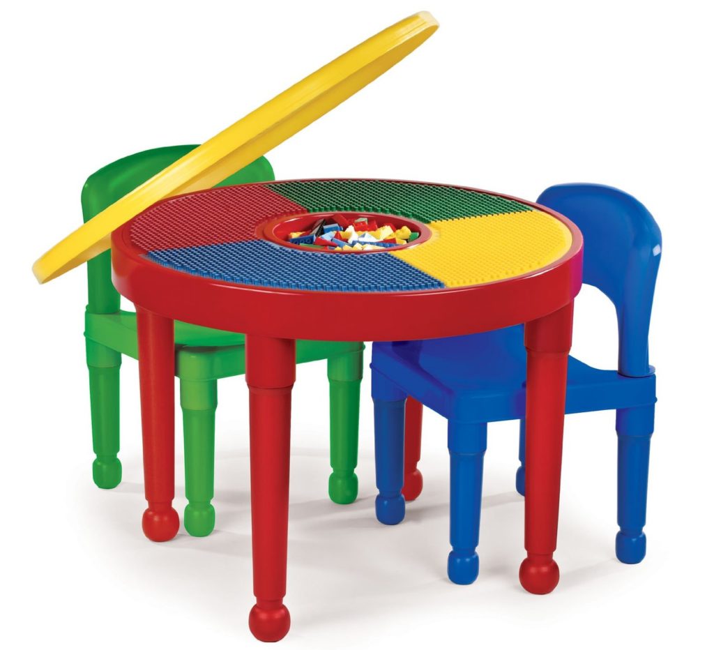 Tot Tutors 2-in-1 Round Plastic Construction Table and Two Chairs