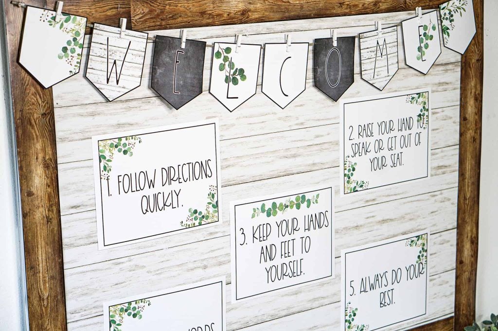 Welcome Banner Classroom Rules Farmhouse Bulletin Board Idea