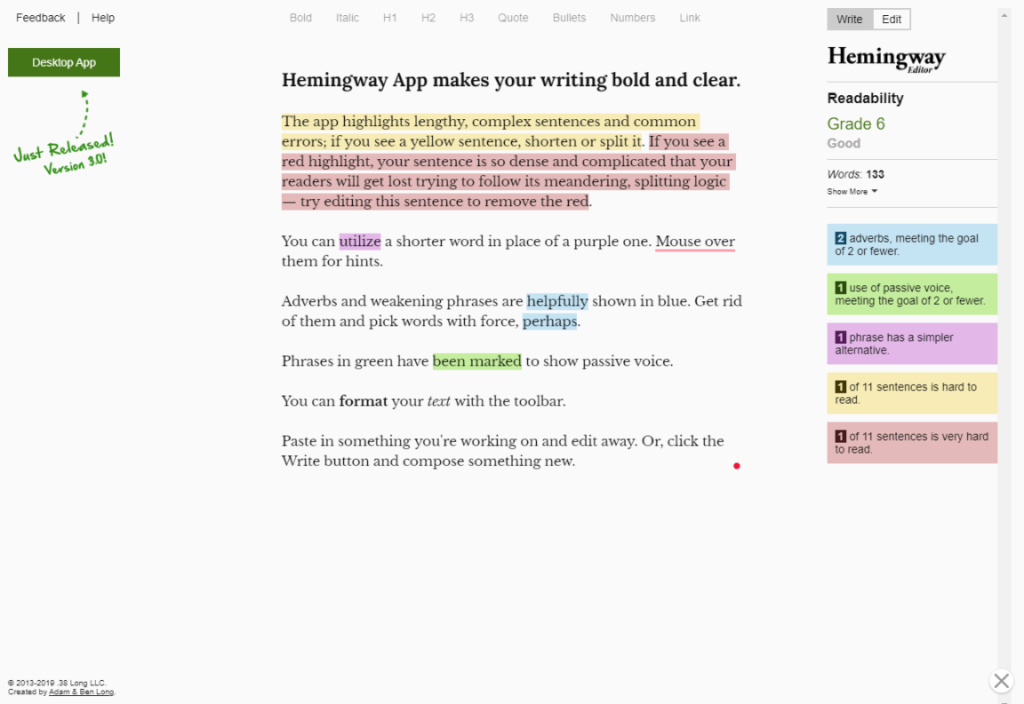 Hemingway Editor has a robust free version that works in most browsers, but you can buy a reasonably priced lifetime subscription windows desktop app as well.  